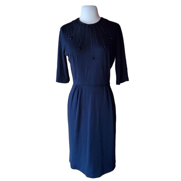1950s Ricci Originals Black Knit & Beaded‎ Wiggle D
